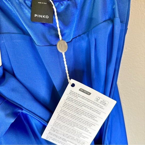 NWT Pinko Curtis Abito Ultra Blue Satin Flowy High Low Formal Midi Dress - Picture 7 of 16